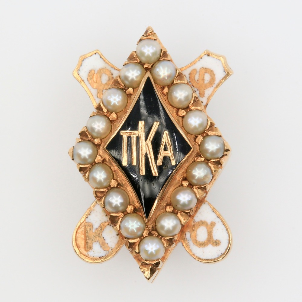 Vintage 14K Gold Pi Kappa Alpha Pike Pearl Border Fraternity Badge Pin 1950s